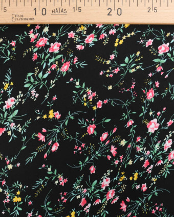 Tissu au mètre : Tissu Viscose Noir Motif Fleuri - Mercerine