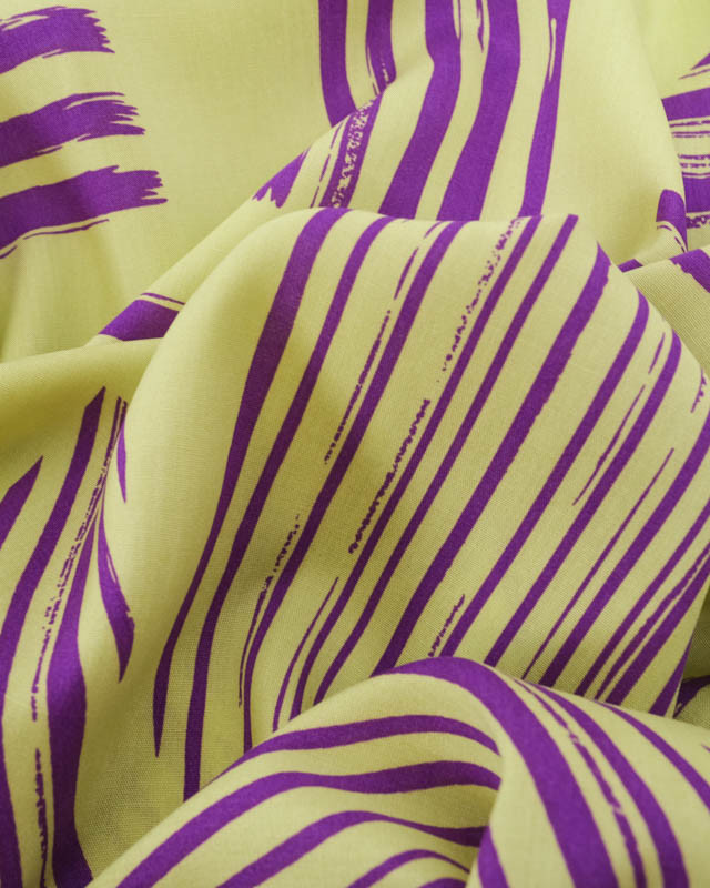 Viscose Vert Anis Motif Abstrait Violet - Mercerine