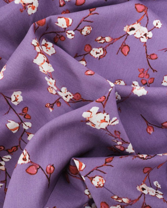 Viscose Parme Motif Fleurs de Cerisier - Mercerine