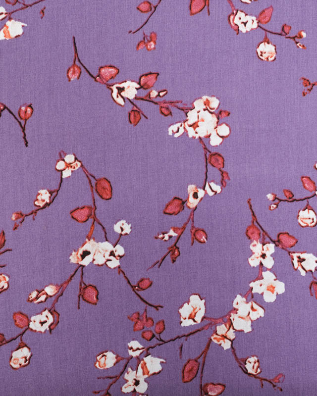 Tissu au mètre : Viscose Parme Motif Fleurs de Cerisier - Mercerine