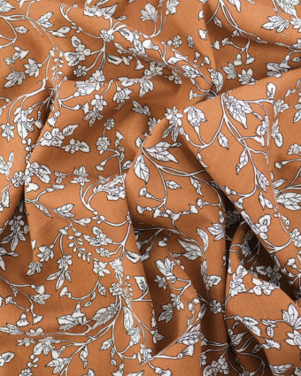 Tissu Viscose Noisette Motif Fleuri - Mercerine