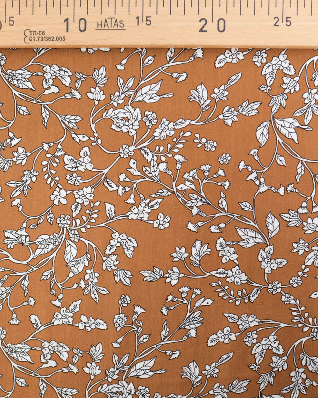 Tissu au mètre : Tissu Viscose Noisette Motif Fleuri - Mercerine