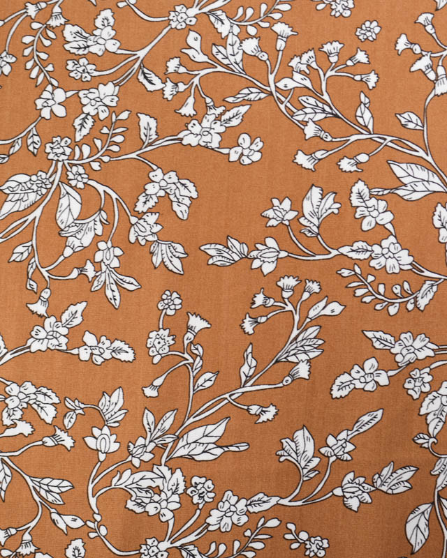 Tissu au mètre : Tissu Viscose Noisette Motif Fleuri - Mercerine