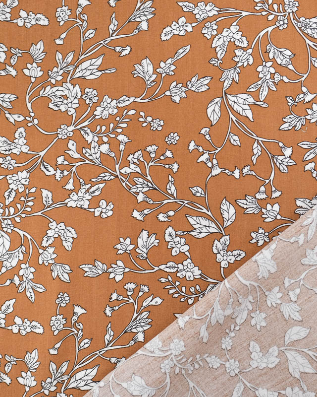 Tissu au mètre : Tissu Viscose Noisette Motif Fleuri - Mercerine