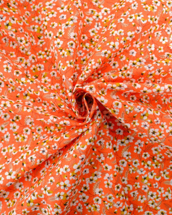 Cretonne de Coton Corail Motif Fleurs de Cerisier - Mercerine