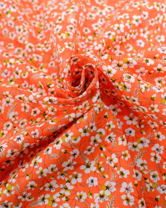 Cretonne de Coton Corail Motif Fleurs de Cerisier - Mercerine