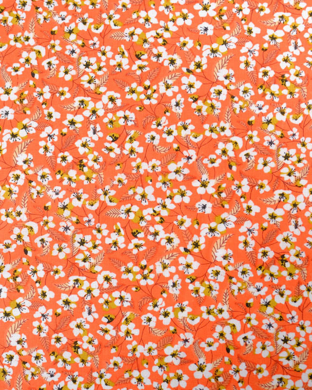 Cretonne de Coton Corail Motif Fleurs de Cerisier - Mercerine