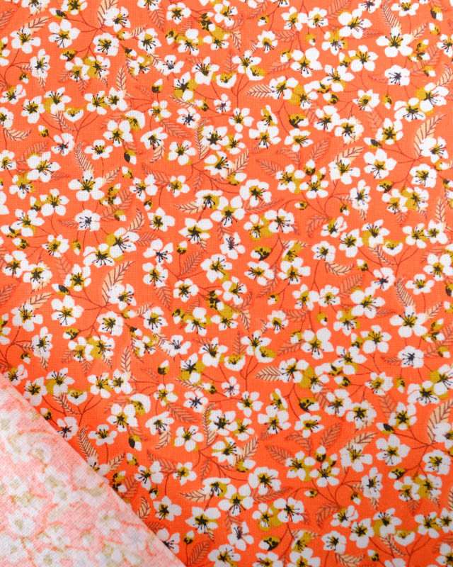 Cretonne de Coton Corail Motif Fleurs de Cerisier - Mercerine