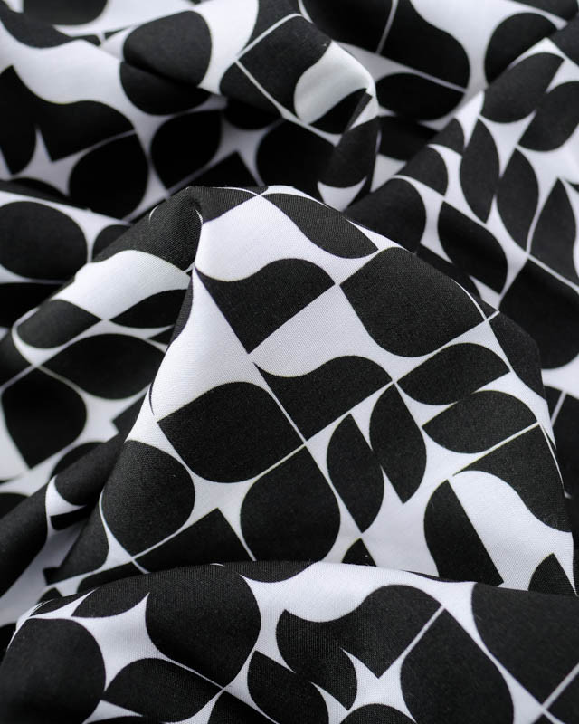 Viscose Sanforisée Motif Seventies Noir et Blanc - Mercerine