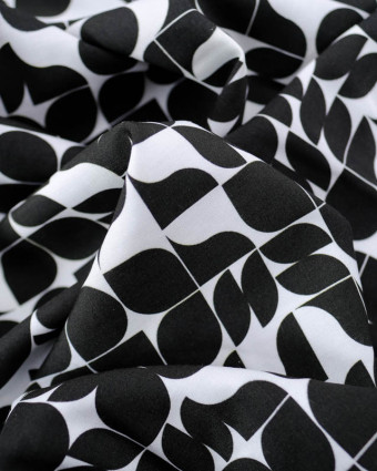 Viscose Sanforisée Motif Seventies Noir et Blanc - Mercerine