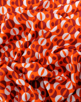 Viscose Sanforisée Orange Motif Sixties Prune et Blanc - Mercerine