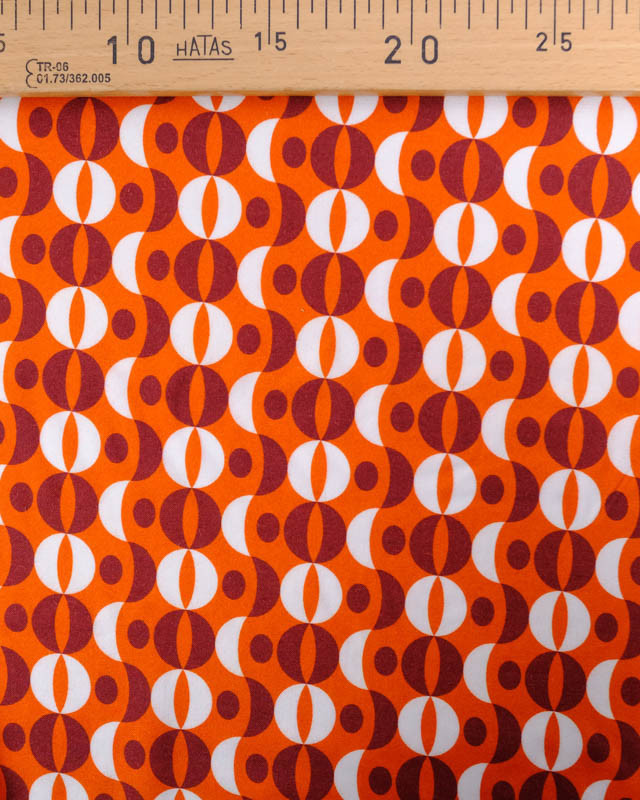 Viscose Sanforisée Orange Motif Sixties Prune et Blanc - Mercerine