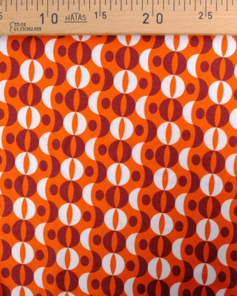 Viscose Sanforisée Orange Motif Sixties Prune et Blanc - Mercerine