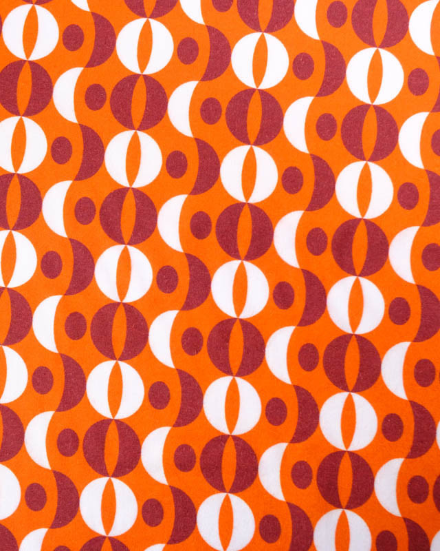 Viscose Sanforisée Orange Motif Sixties Prune et Blanc - Mercerine