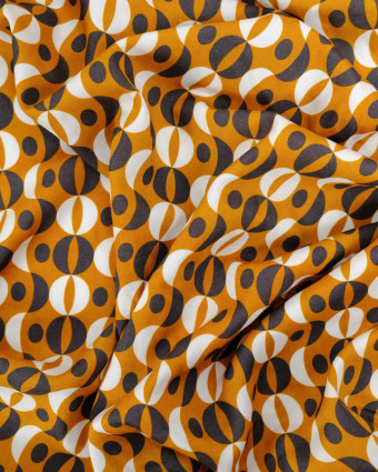 Viscose Sanforisée Ocre Motif Sixties  - Mercerine