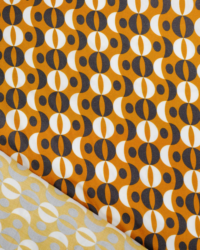 Viscose Sanforisée Ocre Motif Sixties  - Mercerine