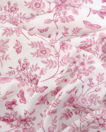 Viscose Sanforisée Motif Fleuri et Papillon Framboise - Mercerine