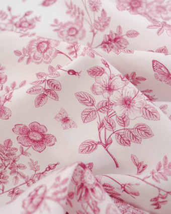 Viscose Sanforisée Motif Fleuri et Papillon Framboise - Mercerine