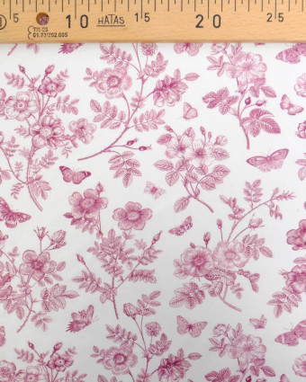 Viscose Sanforisée Motif Fleuri et Papillon Framboise - Mercerine