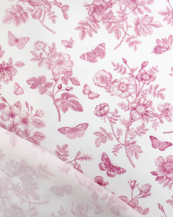 Viscose Sanforisée Motif Fleuri et Papillon Framboise - Mercerine