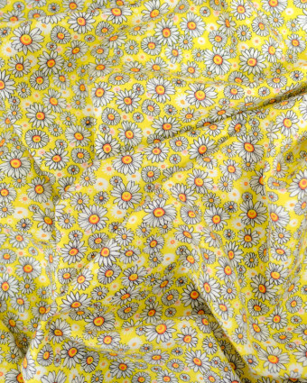 Viscose Sanforisée Jaune Imprimé Marguerites - Mercerine