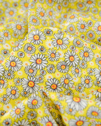 Viscose Sanforisée Jaune Imprimé Marguerites - Mercerine