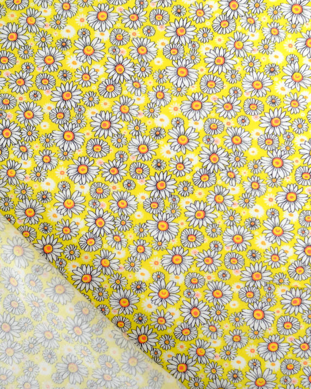 Viscose Sanforisée Jaune Imprimé Marguerites - Mercerine