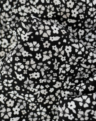 Viscose Sanforisée Noire Motif Fleuri Gris - Mercerine