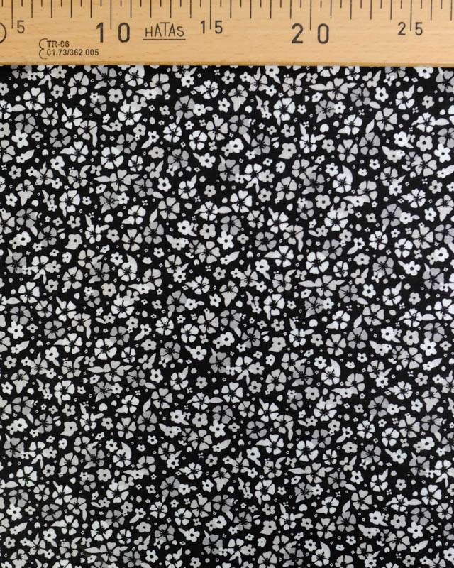 Viscose Sanforisée Noire Motif Fleuri Gris - Mercerine