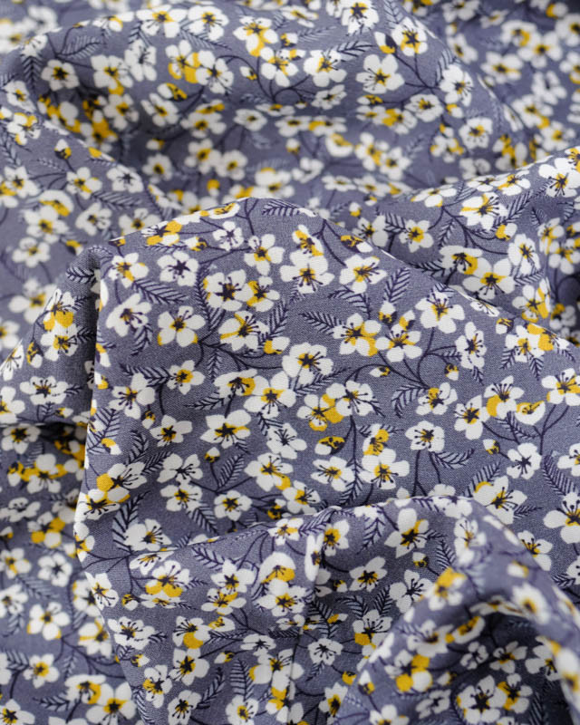 Viscose Sanforisée Grise Motif Fleurs de Cerisier - Mercerine