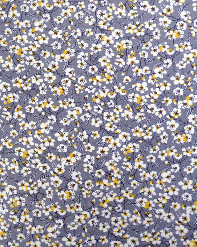 Viscose Sanforisée Grise Motif Fleurs de Cerisier - Mercerine