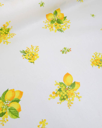 Cretonne de Coton Enduite Motif Citron Fond Blanc - Mercerine