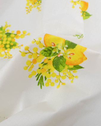 Cretonne de Coton Enduite Motif Citron Fond Blanc - Mercerine