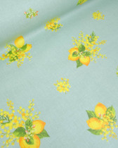 Cretonne de Coton Enduite Motif Citron Fond Bleu Vert