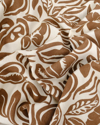 Viscose Lin Motif Feuillage Chocolat - Mercerine