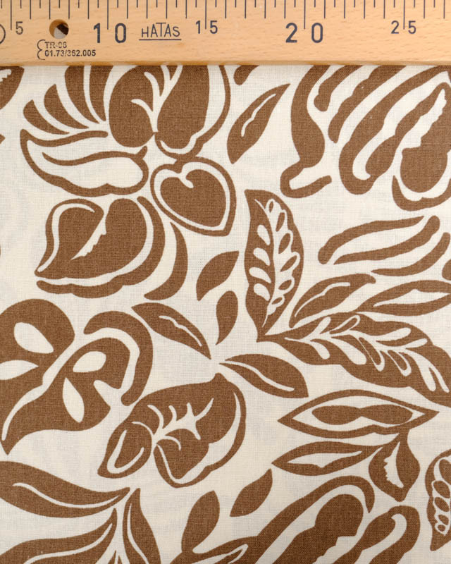 Viscose Lin Motif Feuillage Chocolat - Mercerine