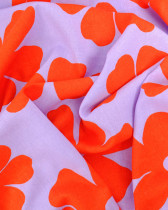 Viscose Lin Lilas Motif Fleurs Rouges