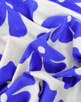 Viscose Lin Ecru Motif Fleurs Bleues