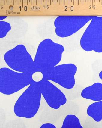 Viscose Lin Ecru Motif Fleurs Bleues - Mercerine