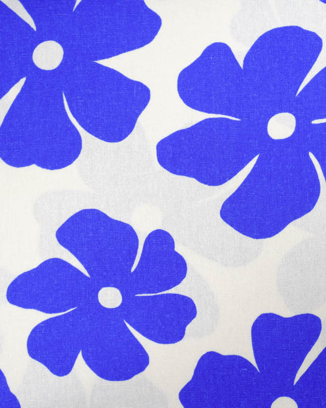 Viscose Lin Ecru Motif Fleurs Bleues - Mercerine