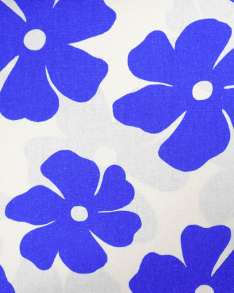 Viscose Lin Ecru Motif Fleurs Bleues - Mercerine