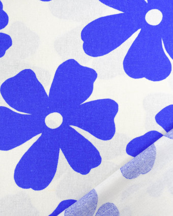 Viscose Lin Ecru Motif Fleurs Bleues - Mercerine