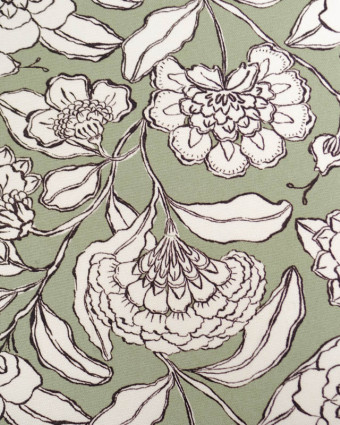 Toile de Coton Canvas Vert Amande Imprimé Floral - Poppy Fabrics - Mercerine