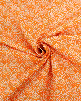 Toile de Coton Canvas Orange Motif Eventail  - Mercerine