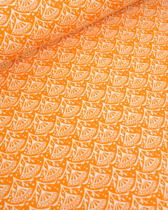 Toile de Coton Canvas Orange Motif Eventail - Poppy Fabrics - Mercerine