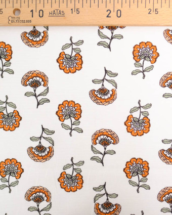 Toile de Coton Canvas Ecu Imprimé Fleuri Orange - Poppy Fabrics - Mercerine