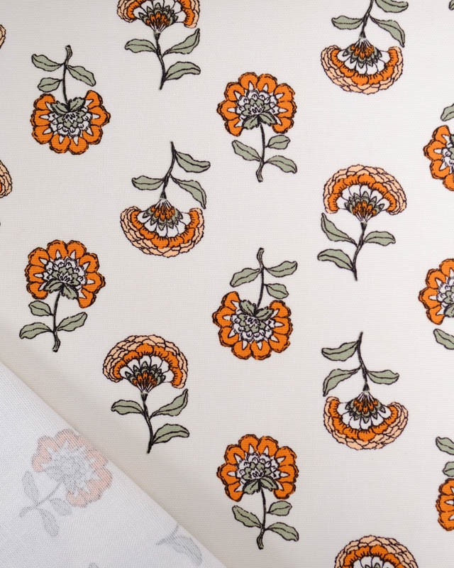 Toile de Coton Canvas Ecu Imprimé Fleuri Orange - Poppy Fabrics - Mercerine