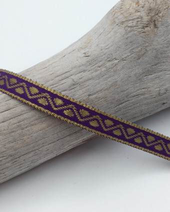 Galon indien violet fonce or motifs 10mm - Mercerine