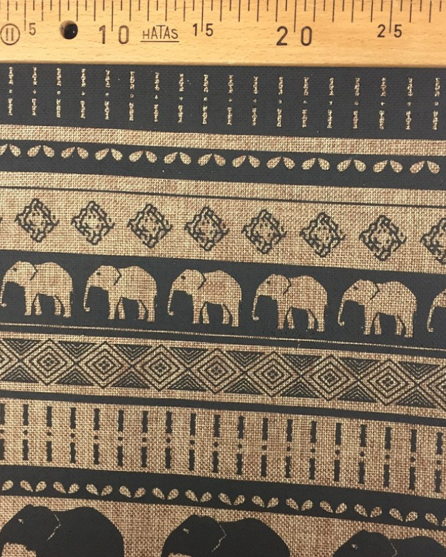 Toile de jute imprimée éléphant noir - Mercerine