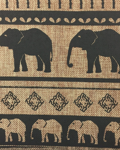 Toile de jute imprimée éléphant noir - Mercerine